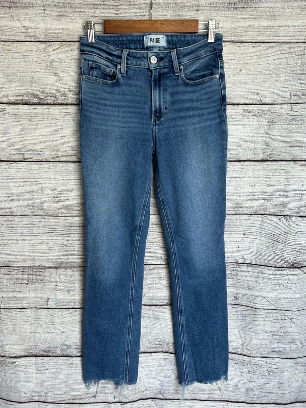 Paige Cindy straight leg jeans raw hem size 26
